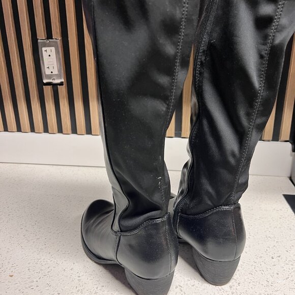 Knee High Tall Riding Boots, Round Toe Low Heel Stretchy Comfy Wide Calf - Picture 2 of 5